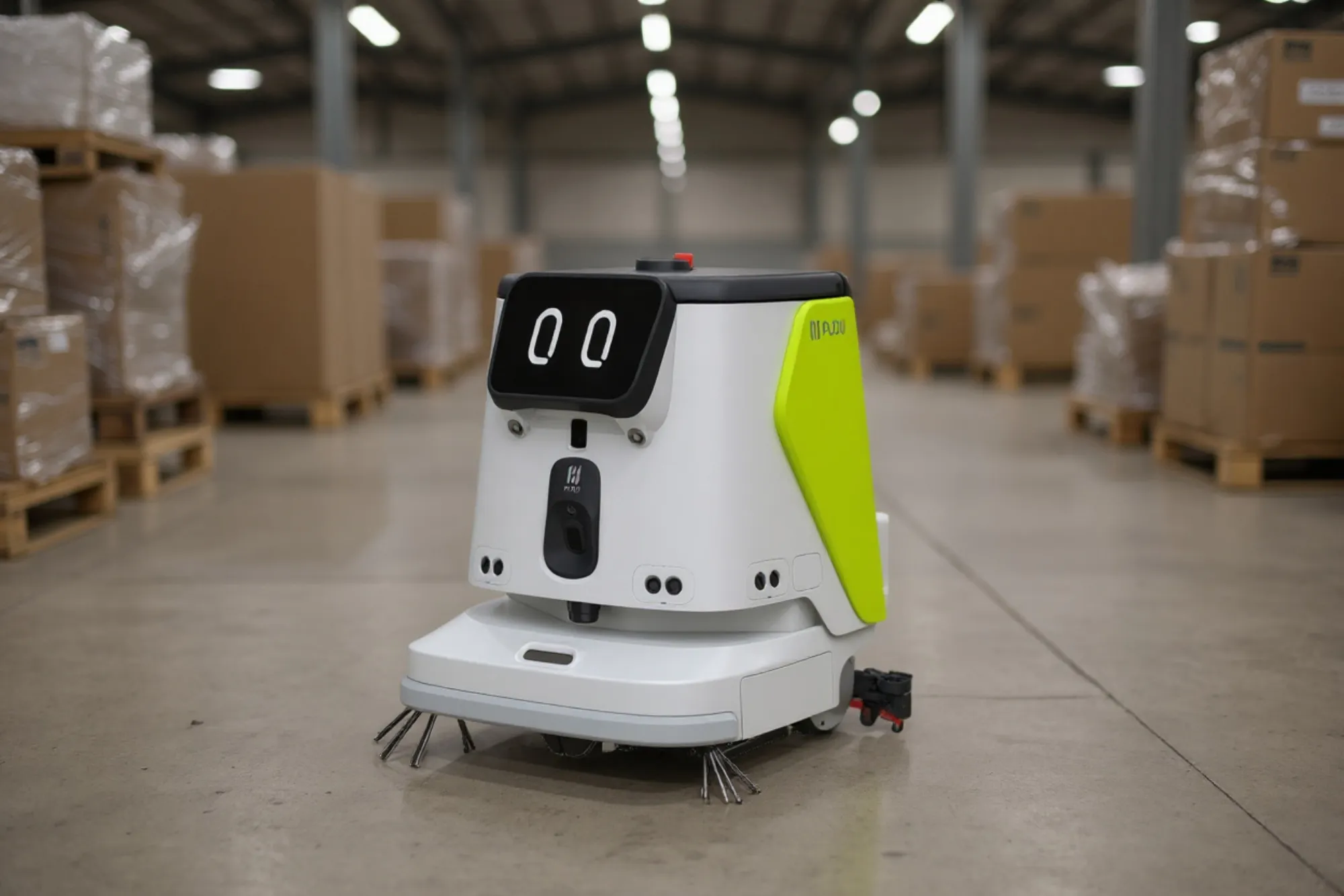 A cleaning robot covering a facility corridor