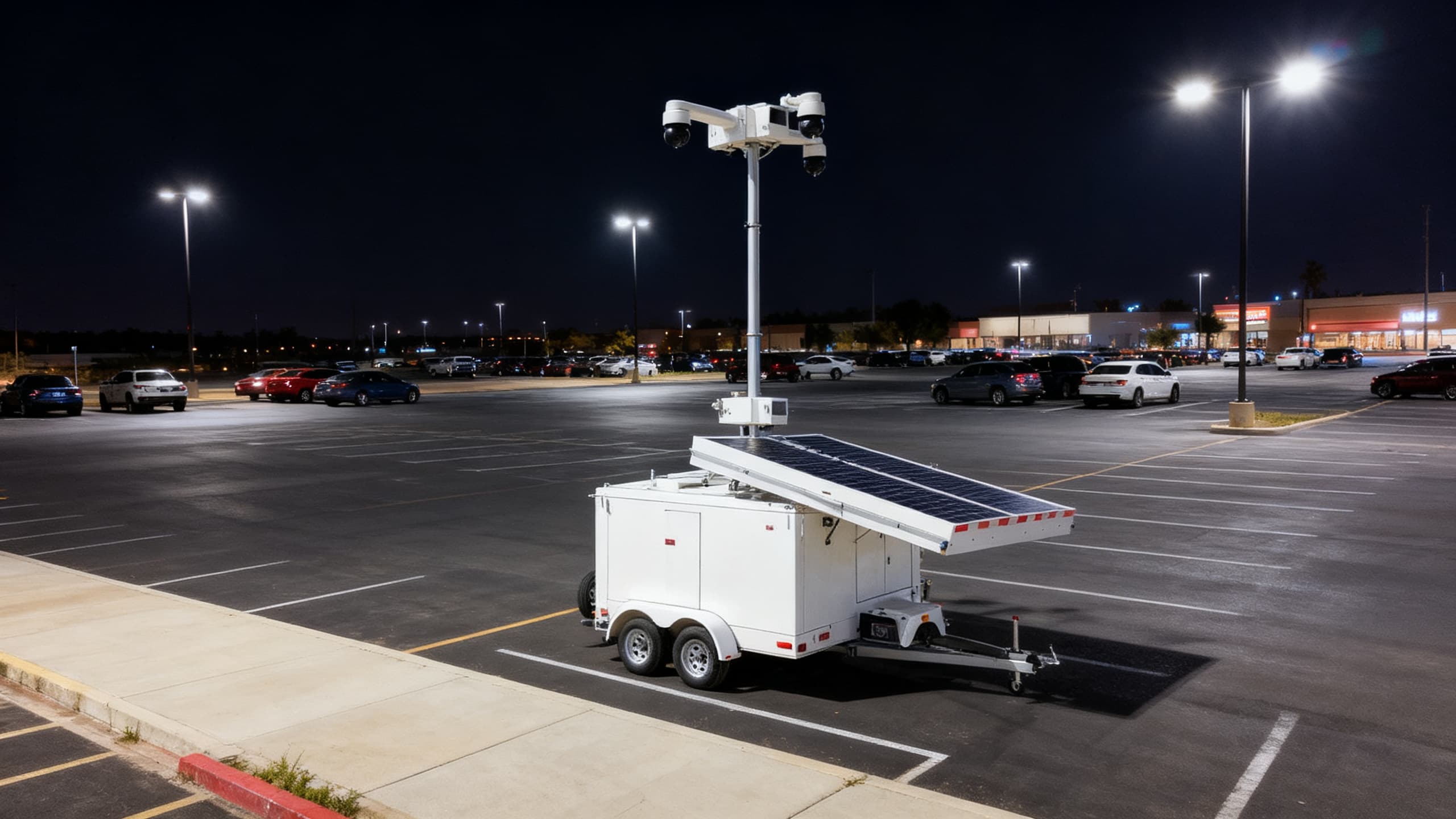 A mobile security camera trailer covering an outdoor event venue perimeter
