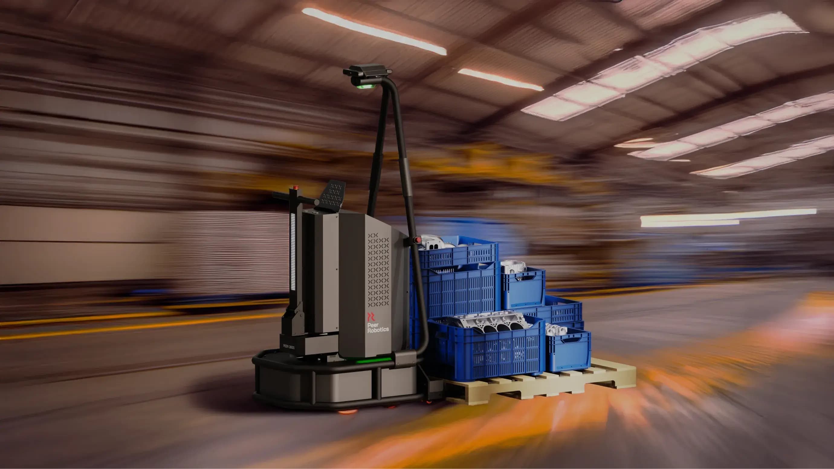 A pallet-moving robot carrying a load