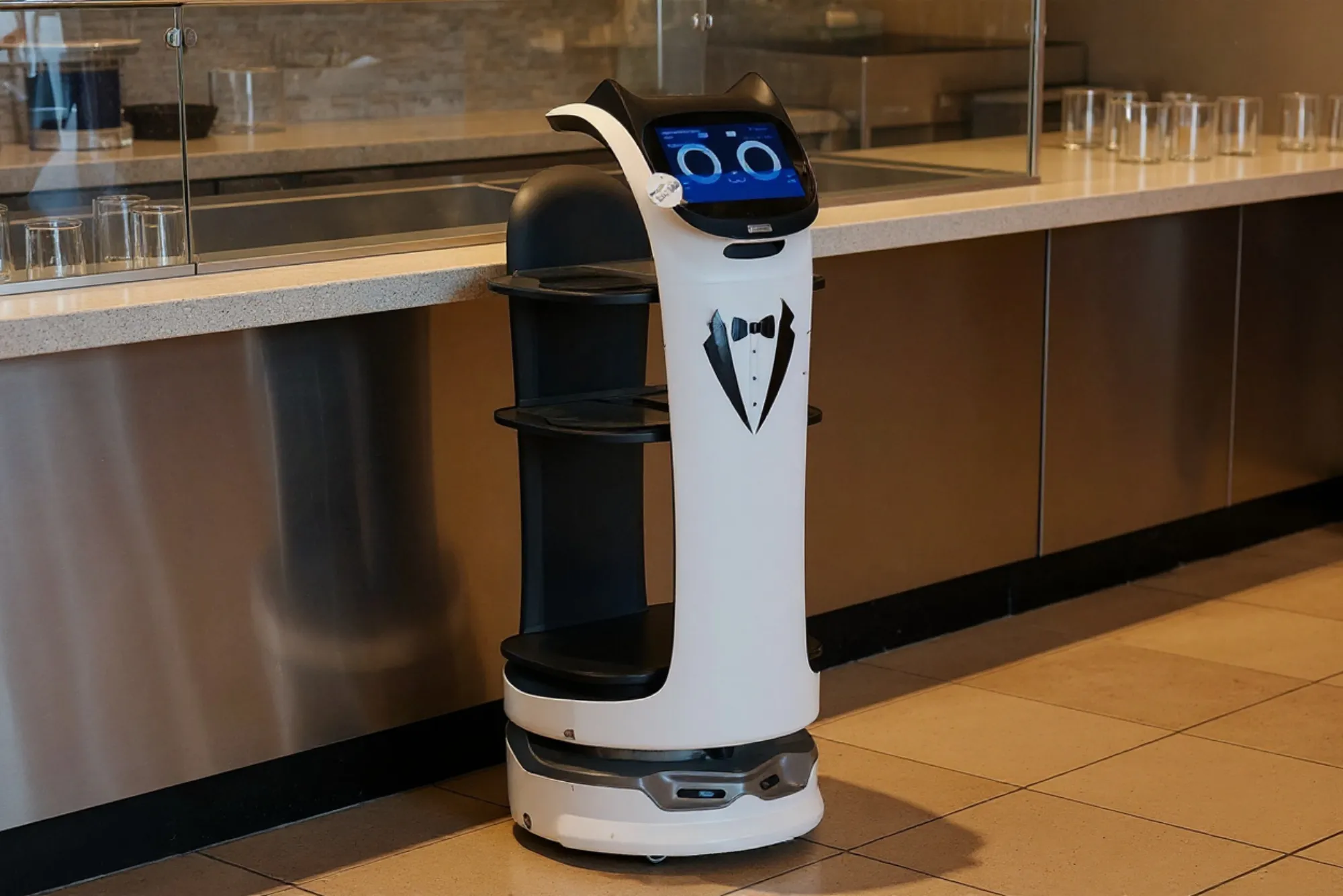 Delivery robot on a dining-room service run
