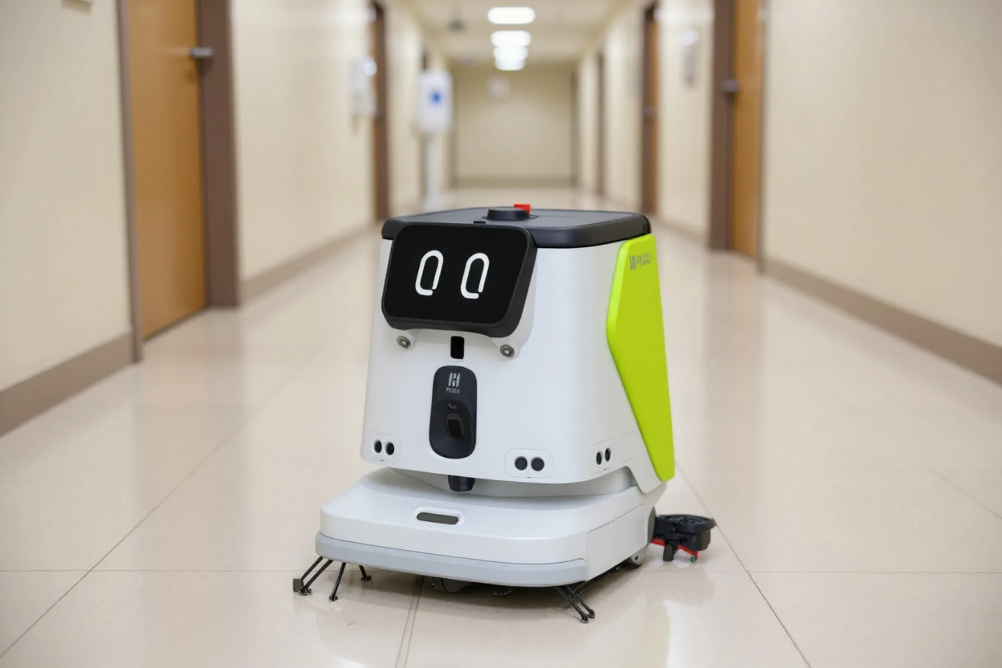 A compact cleaning robot in a hospital common area