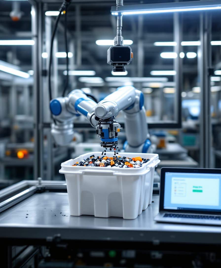 A robotic arm with a 3D camera picking an item from a tote at a pack station