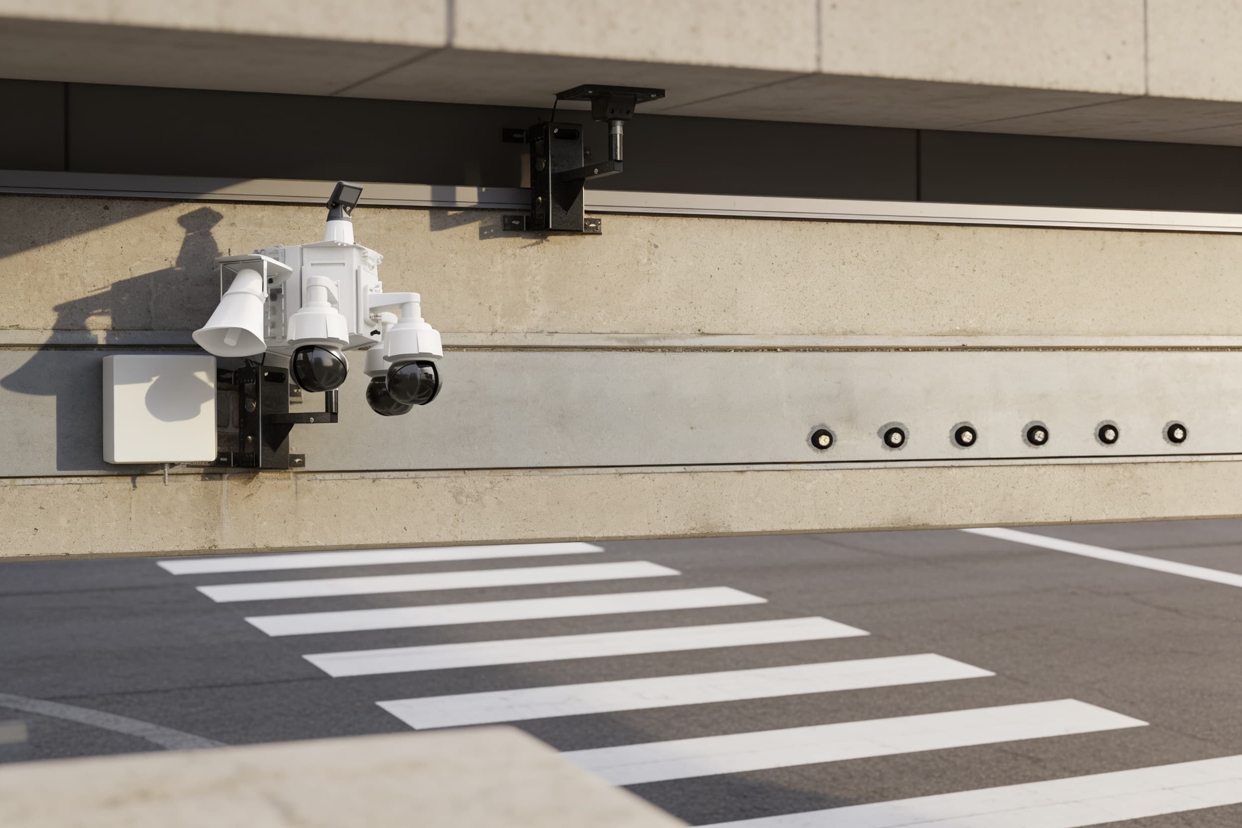 Camera at the edge of a hospital parking structure
