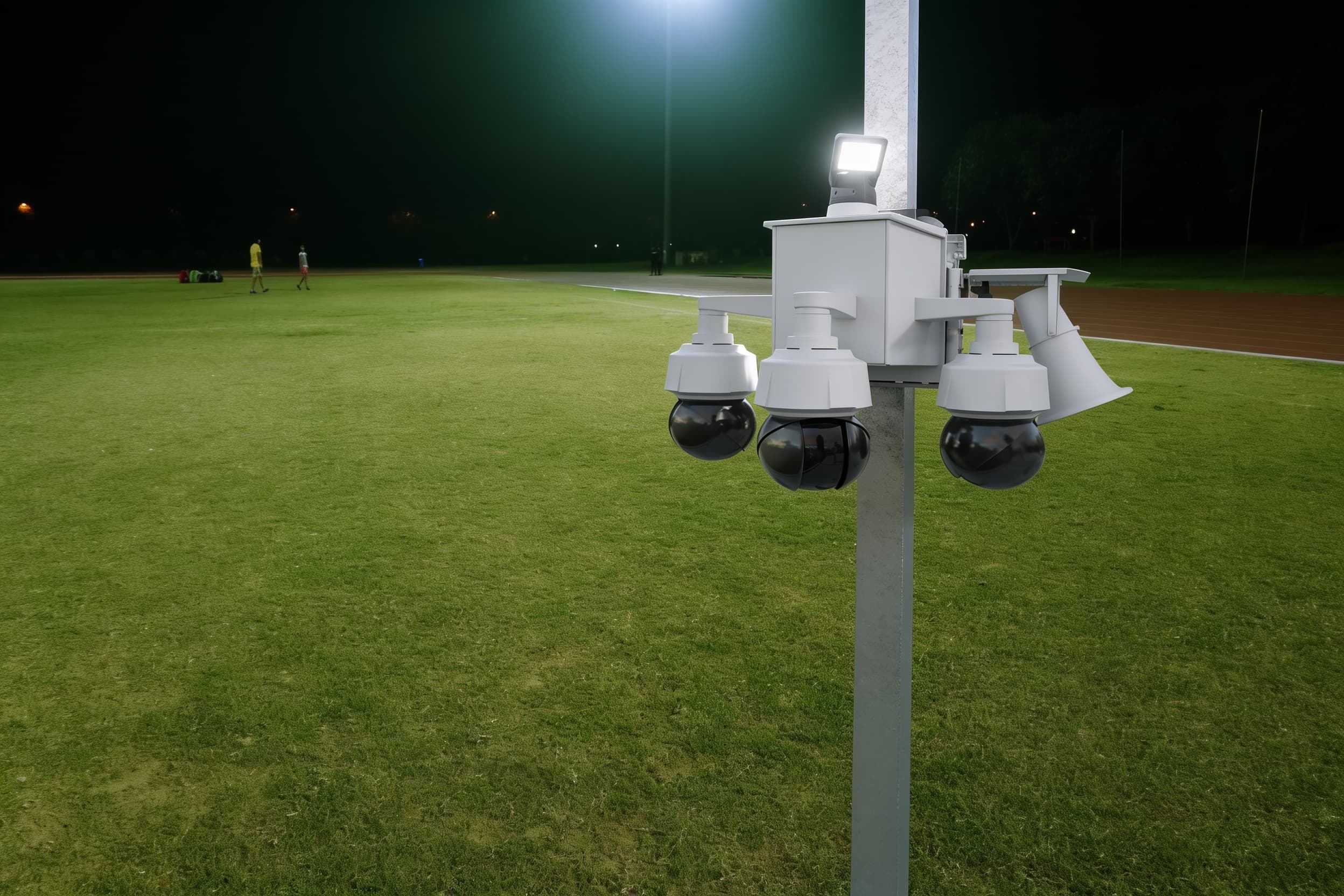 A security camera on the pole under the night sky