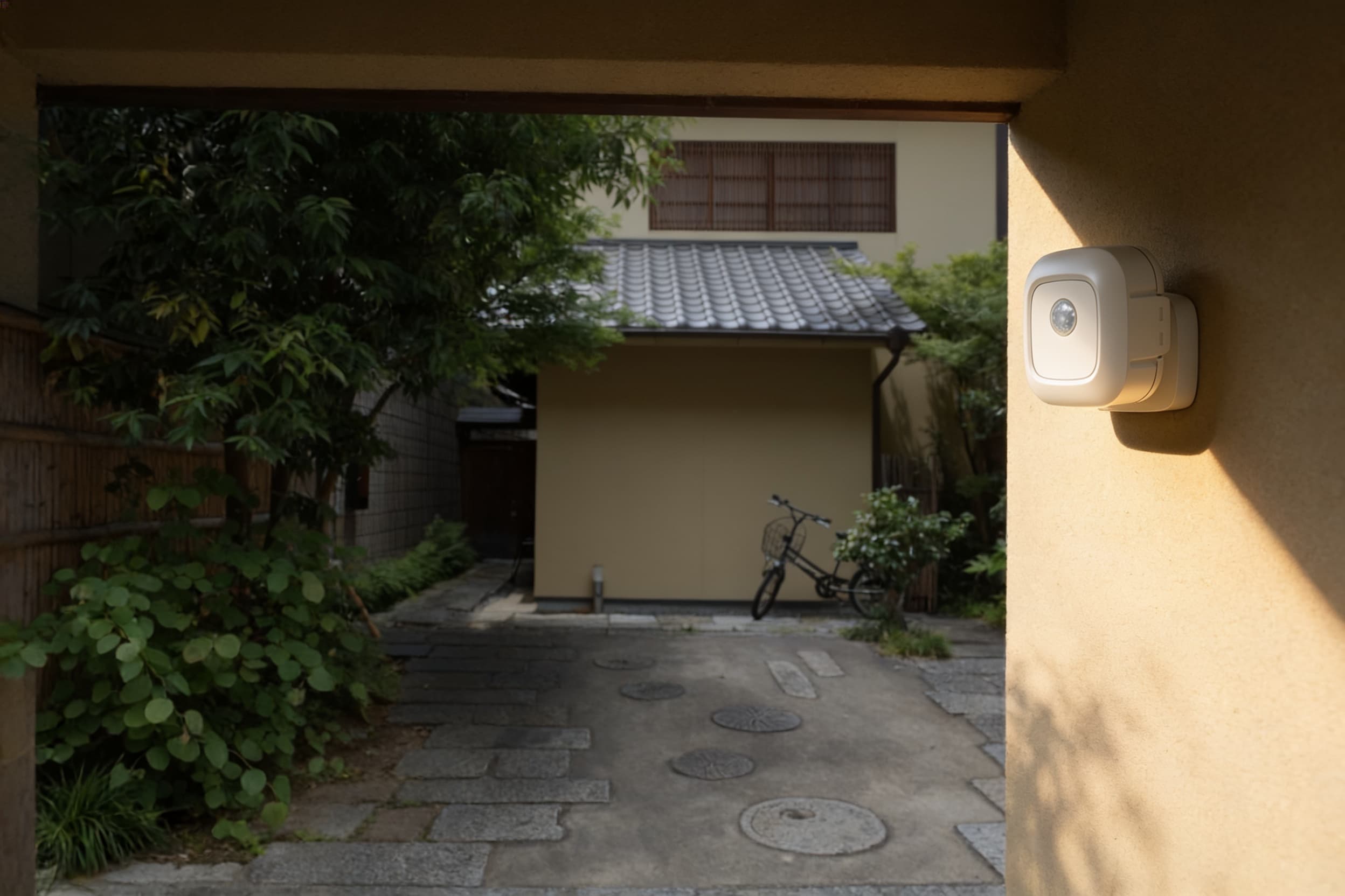 Motion sensor over a courtyard garden path