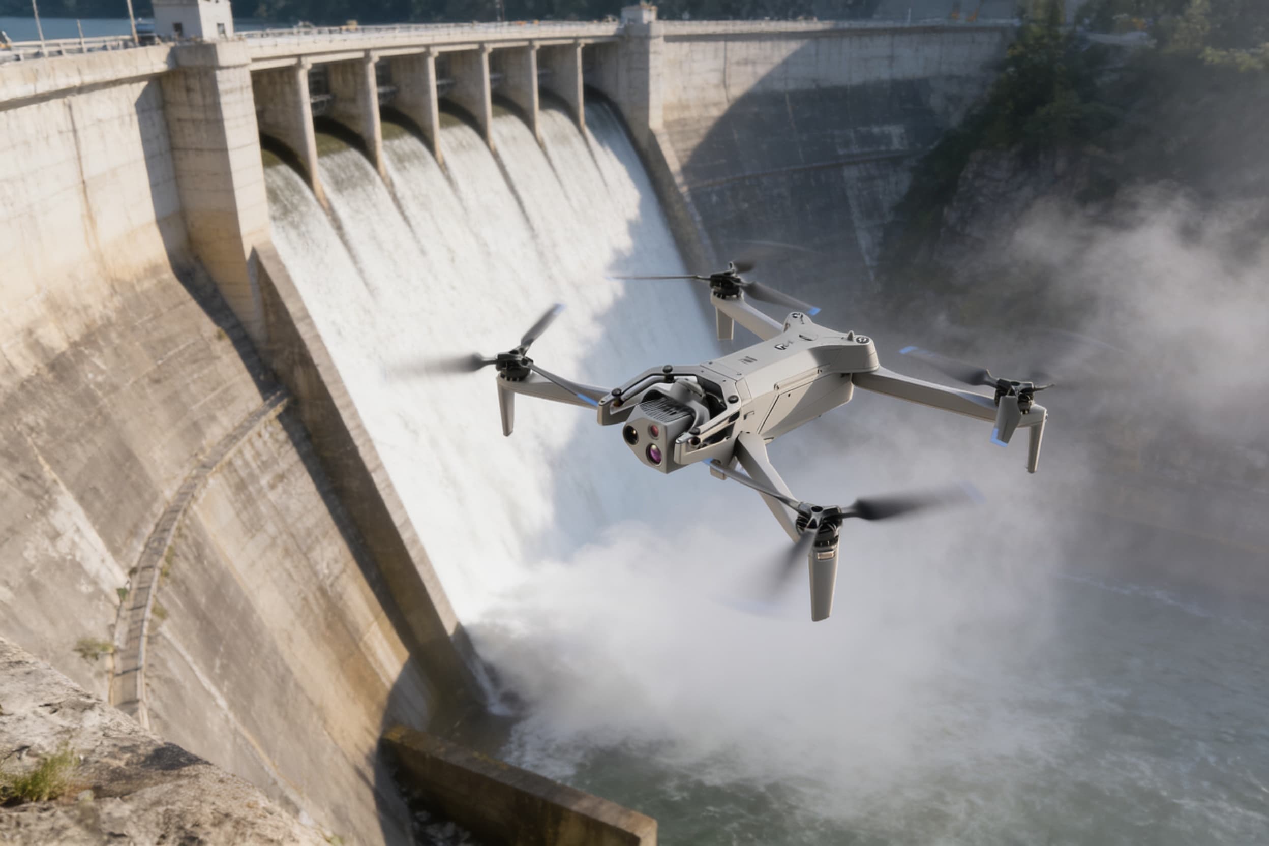 Inspection drone before a dam spillway