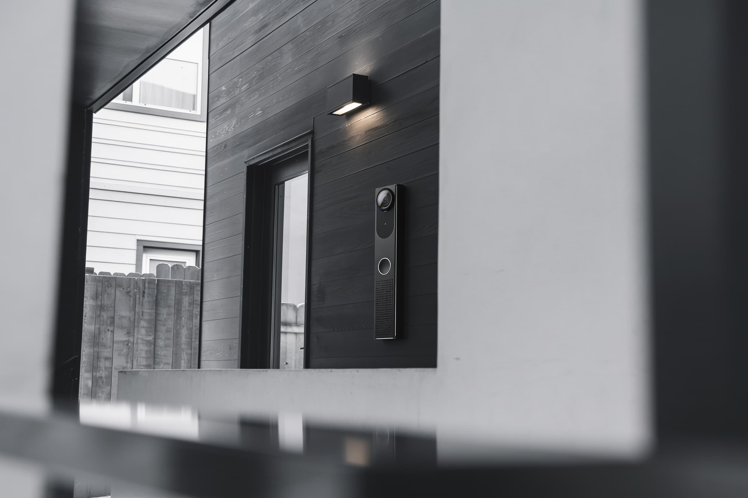 An access reader on the entry portal at head height