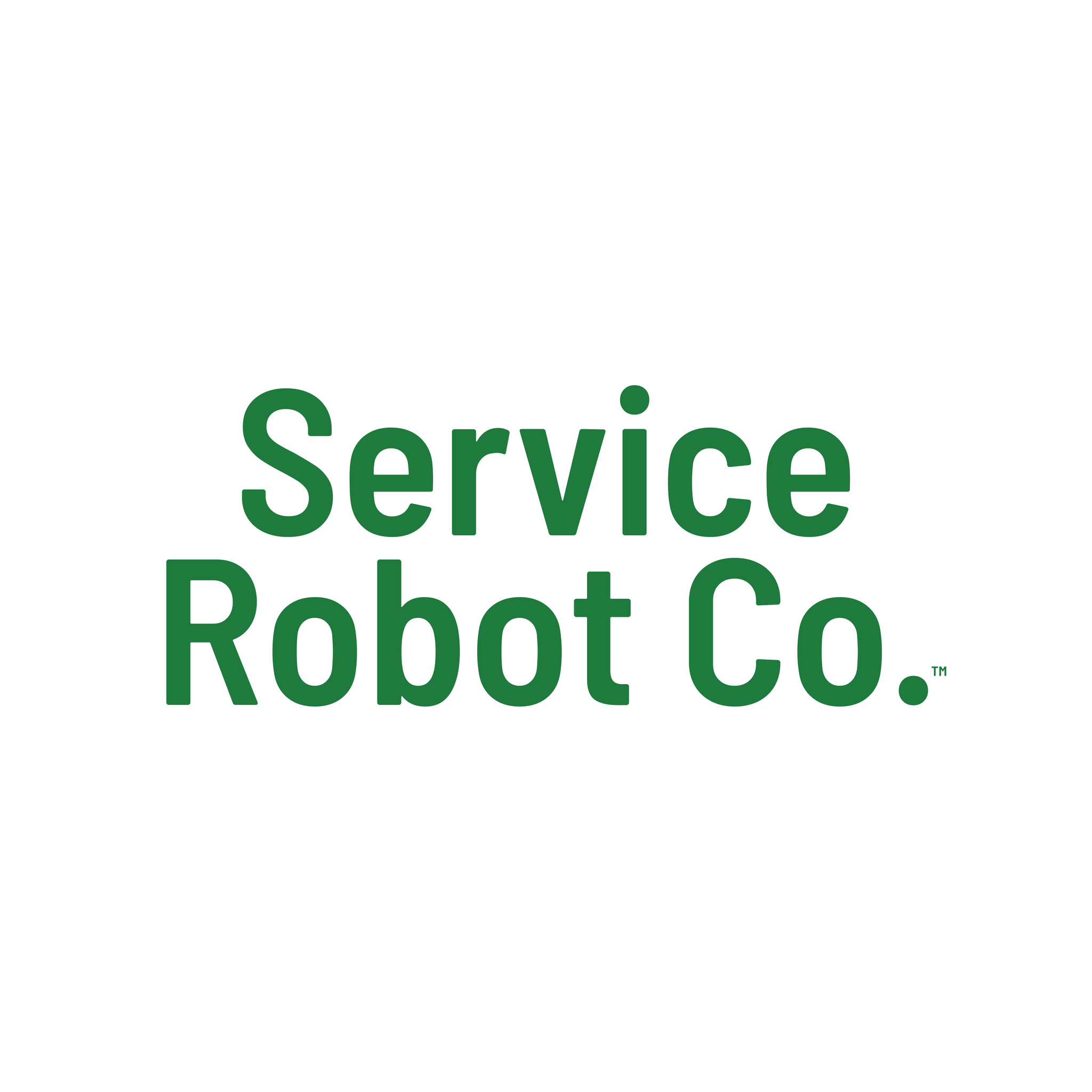 Square green wordmark on white