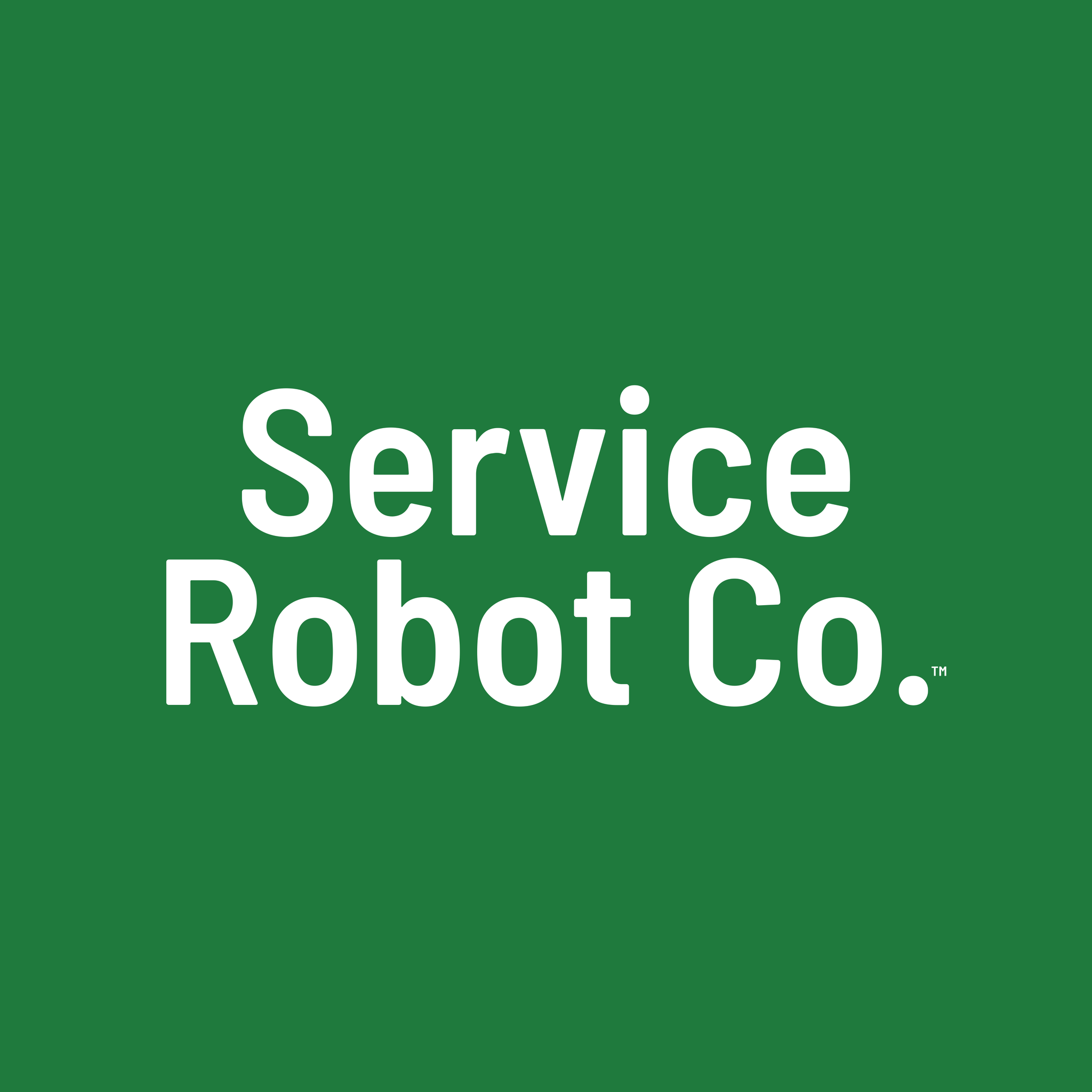 Square white wordmark on green